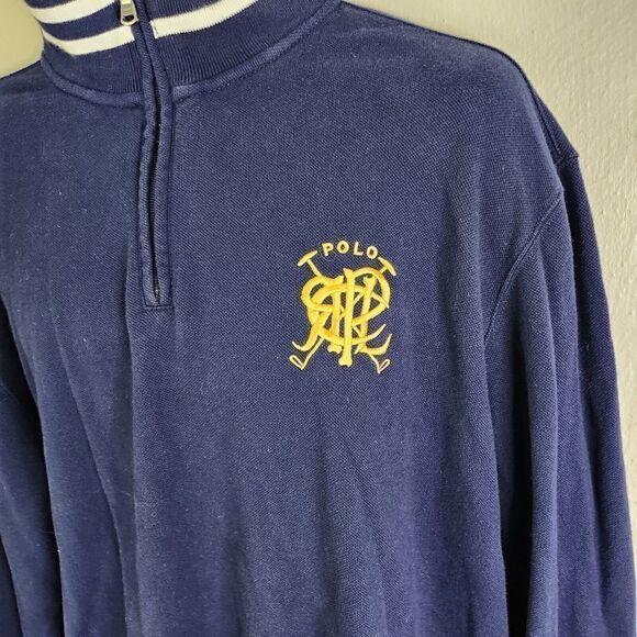 Ralph Lauren Polo Sweater Men XL Pullover Qaurter Zip PRL Gold logo French Navy - Picture 7 of 9